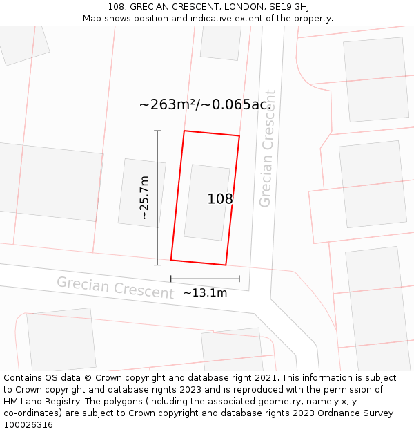 108, GRECIAN CRESCENT, LONDON, SE19 3HJ: Plot and title map