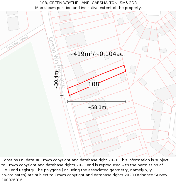 108, GREEN WRYTHE LANE, CARSHALTON, SM5 2DR: Plot and title map