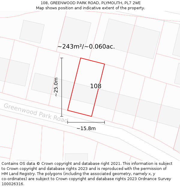 108, GREENWOOD PARK ROAD, PLYMOUTH, PL7 2WE: Plot and title map