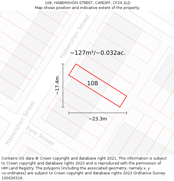 108, HABERSHON STREET, CARDIFF, CF24 2LD: Plot and title map