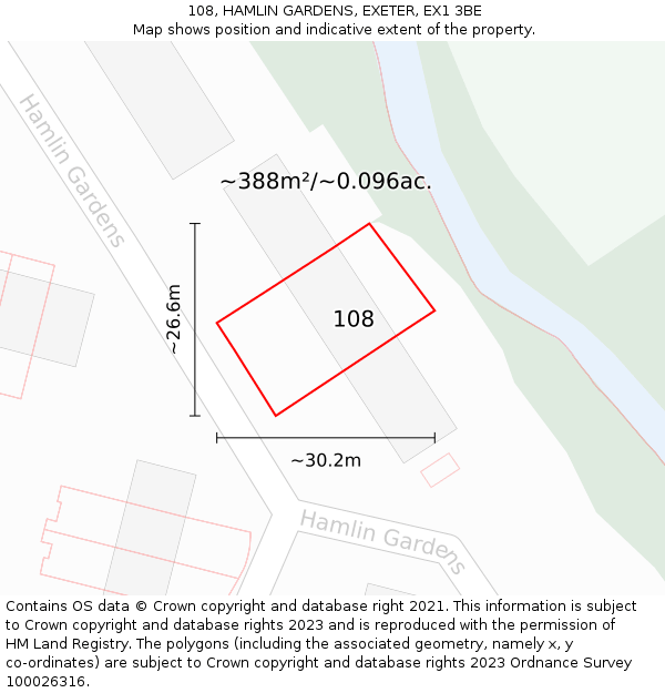 108, HAMLIN GARDENS, EXETER, EX1 3BE: Plot and title map