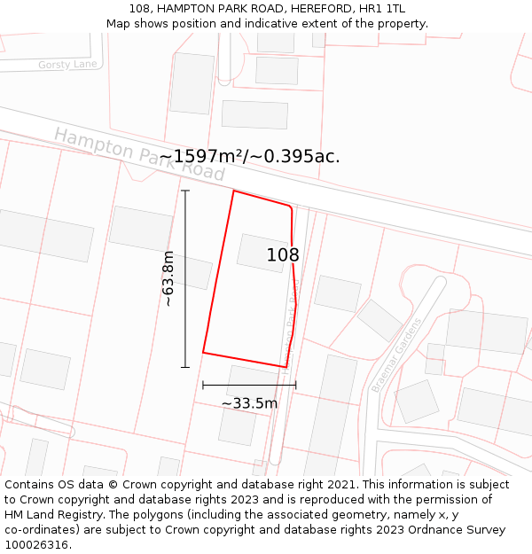 108, HAMPTON PARK ROAD, HEREFORD, HR1 1TL: Plot and title map