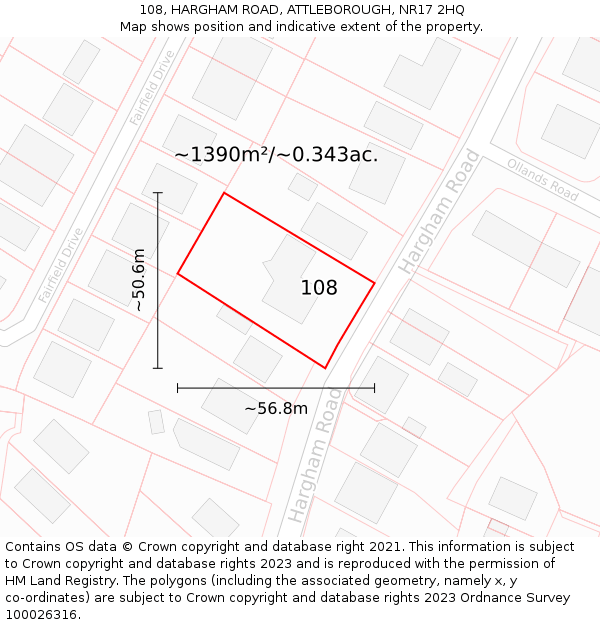 108, HARGHAM ROAD, ATTLEBOROUGH, NR17 2HQ: Plot and title map