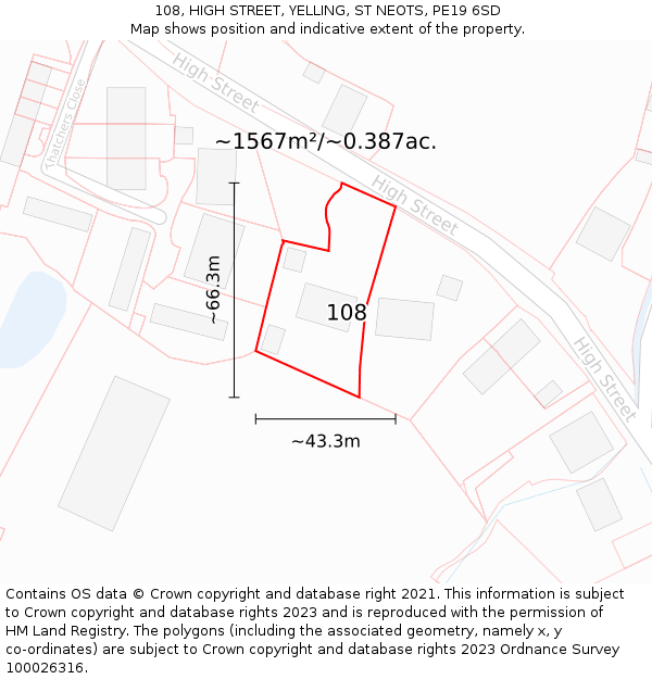 108, HIGH STREET, YELLING, ST NEOTS, PE19 6SD: Plot and title map