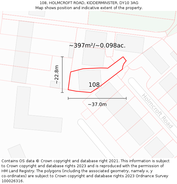 108, HOLMCROFT ROAD, KIDDERMINSTER, DY10 3AG: Plot and title map