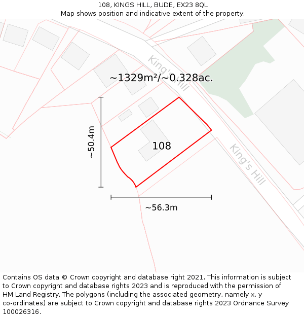 108, KINGS HILL, BUDE, EX23 8QL: Plot and title map