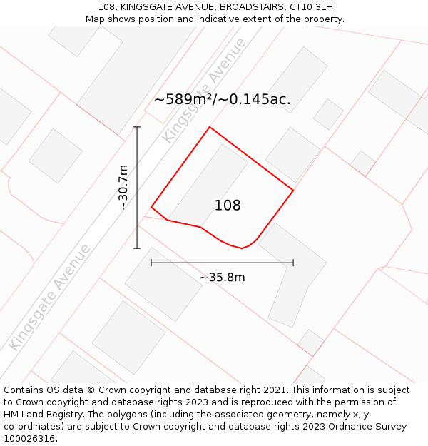 108, KINGSGATE AVENUE, BROADSTAIRS, CT10 3LH: Plot and title map