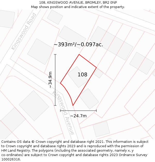 108, KINGSWOOD AVENUE, BROMLEY, BR2 0NP: Plot and title map