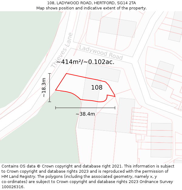 108, LADYWOOD ROAD, HERTFORD, SG14 2TA: Plot and title map