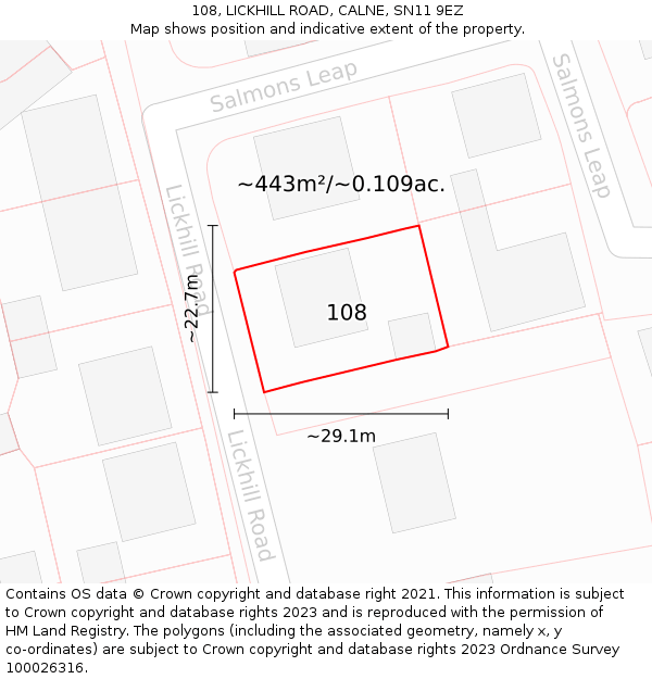 108, LICKHILL ROAD, CALNE, SN11 9EZ: Plot and title map