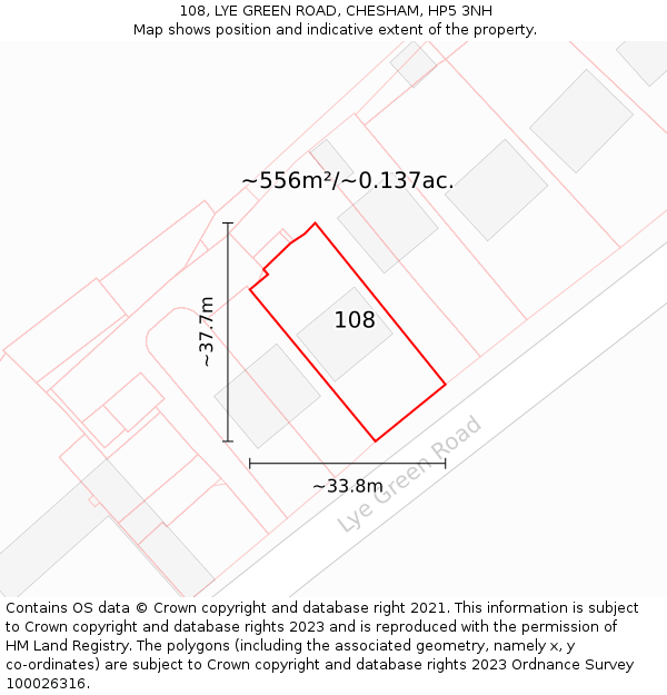 108, LYE GREEN ROAD, CHESHAM, HP5 3NH: Plot and title map