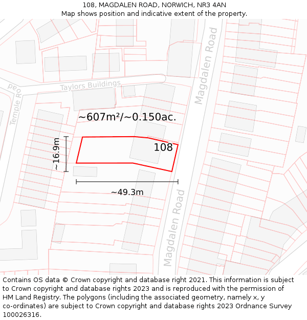 108, MAGDALEN ROAD, NORWICH, NR3 4AN: Plot and title map