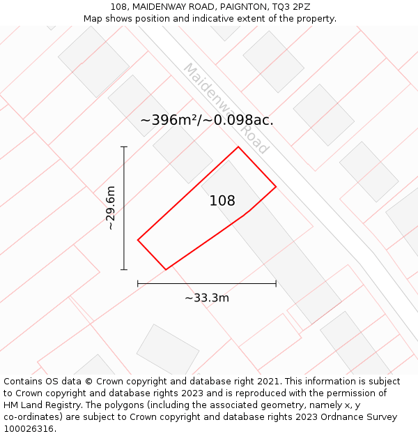 108, MAIDENWAY ROAD, PAIGNTON, TQ3 2PZ: Plot and title map