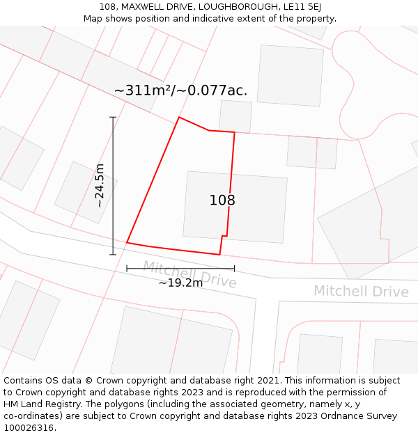 108, MAXWELL DRIVE, LOUGHBOROUGH, LE11 5EJ: Plot and title map