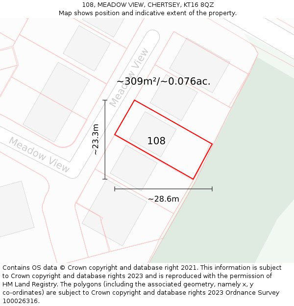 108, MEADOW VIEW, CHERTSEY, KT16 8QZ: Plot and title map