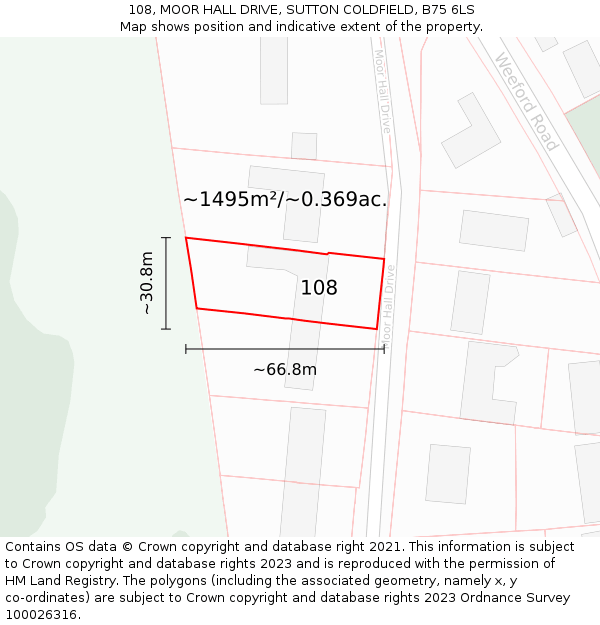 108, MOOR HALL DRIVE, SUTTON COLDFIELD, B75 6LS: Plot and title map