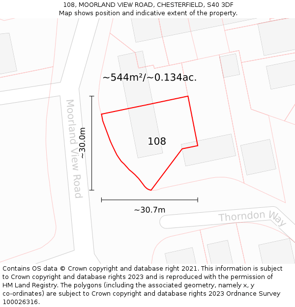 108, MOORLAND VIEW ROAD, CHESTERFIELD, S40 3DF: Plot and title map