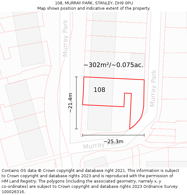 108, MURRAY PARK, STANLEY, DH9 0PU: Plot and title map