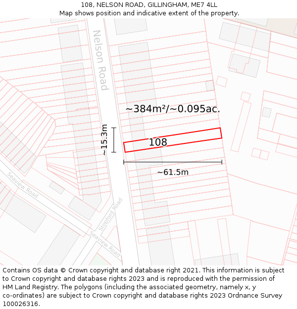 108, NELSON ROAD, GILLINGHAM, ME7 4LL: Plot and title map