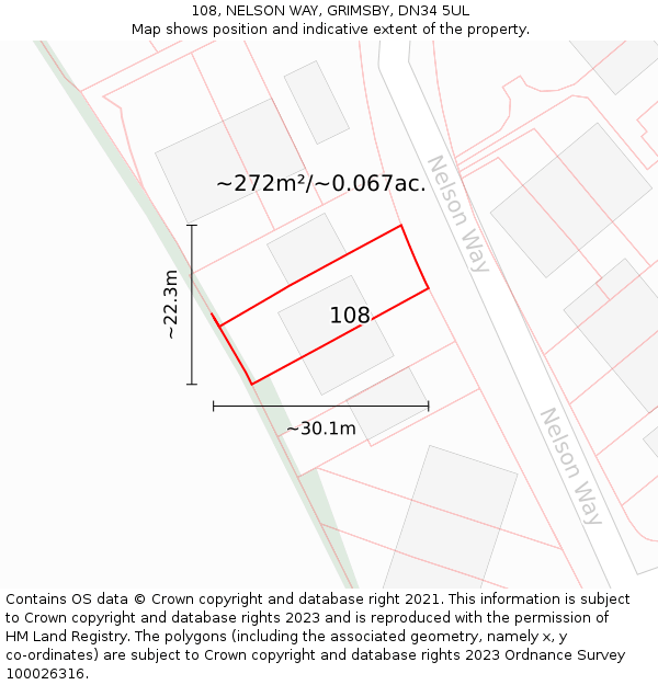108, NELSON WAY, GRIMSBY, DN34 5UL: Plot and title map