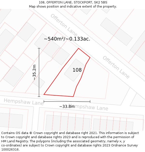 108, OFFERTON LANE, STOCKPORT, SK2 5BS: Plot and title map