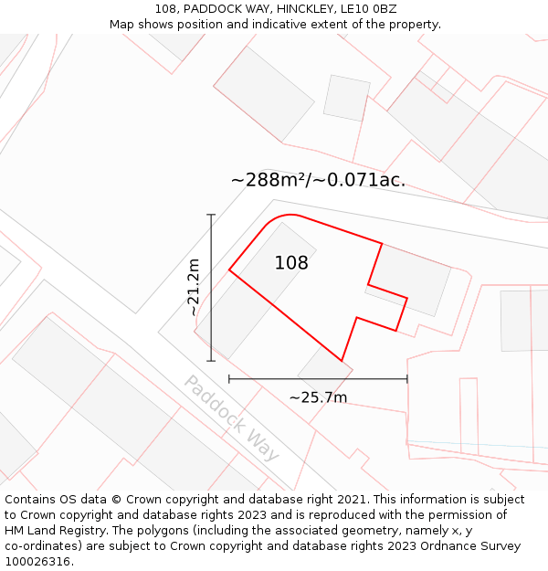 108, PADDOCK WAY, HINCKLEY, LE10 0BZ: Plot and title map