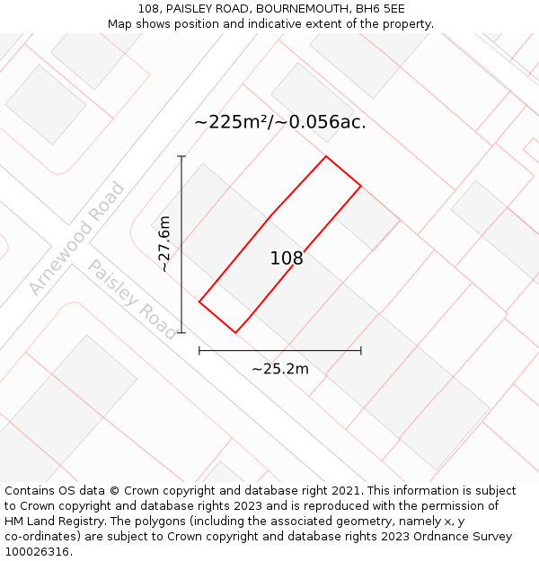 108, PAISLEY ROAD, BOURNEMOUTH, BH6 5EE: Plot and title map
