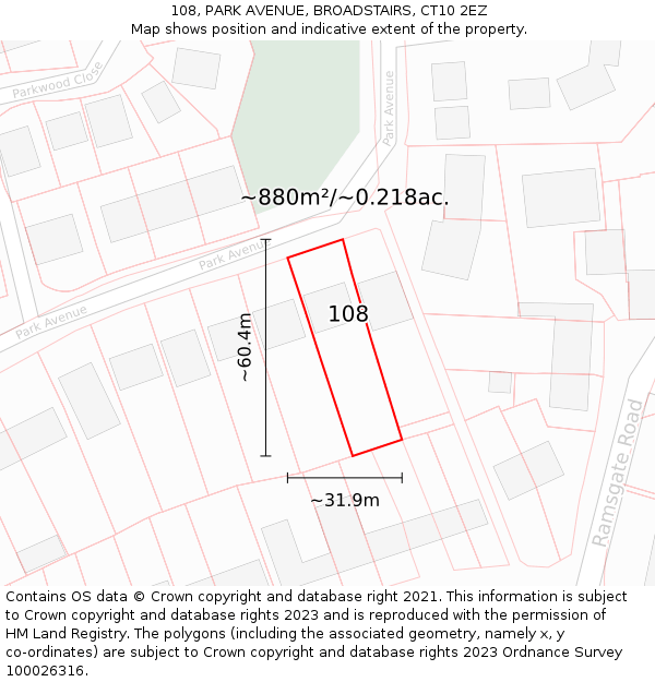 108, PARK AVENUE, BROADSTAIRS, CT10 2EZ: Plot and title map