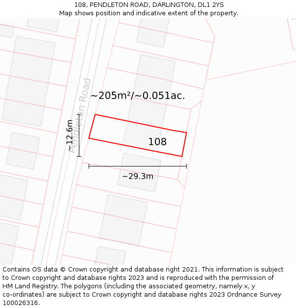 108, PENDLETON ROAD, DARLINGTON, DL1 2YS: Plot and title map