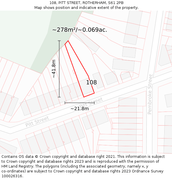 108, PITT STREET, ROTHERHAM, S61 2PB: Plot and title map