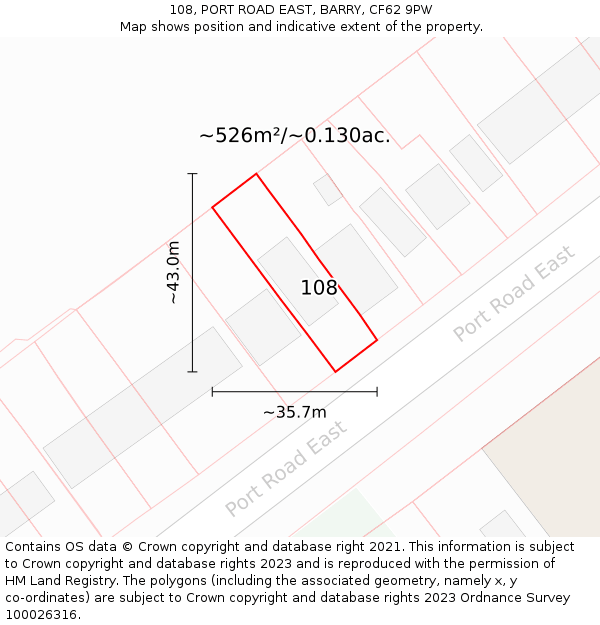 108, PORT ROAD EAST, BARRY, CF62 9PW: Plot and title map