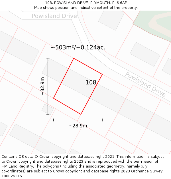 108, POWISLAND DRIVE, PLYMOUTH, PL6 6AF: Plot and title map