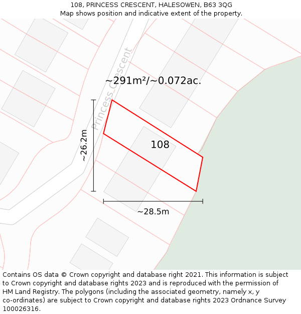 108, PRINCESS CRESCENT, HALESOWEN, B63 3QG: Plot and title map