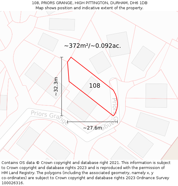 108, PRIORS GRANGE, HIGH PITTINGTON, DURHAM, DH6 1DB: Plot and title map