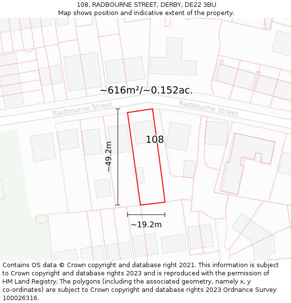 108, RADBOURNE STREET, DERBY, DE22 3BU: Plot and title map