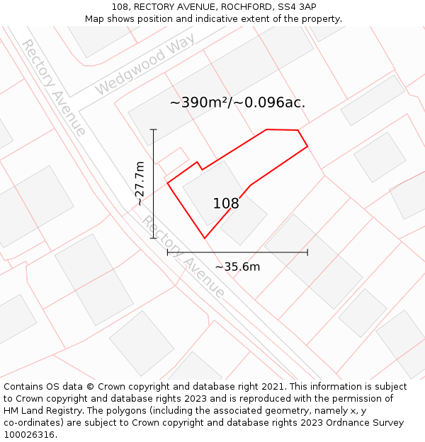 108, RECTORY AVENUE, ROCHFORD, SS4 3AP: Plot and title map