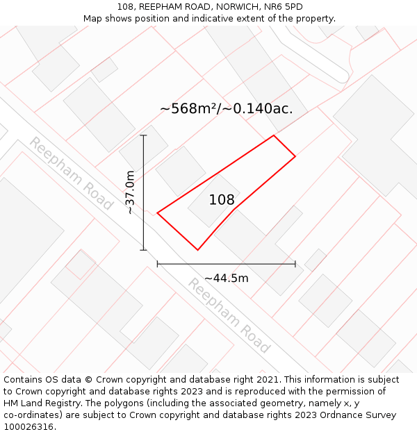 108, REEPHAM ROAD, NORWICH, NR6 5PD: Plot and title map
