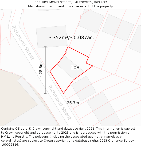 108, RICHMOND STREET, HALESOWEN, B63 4BD: Plot and title map