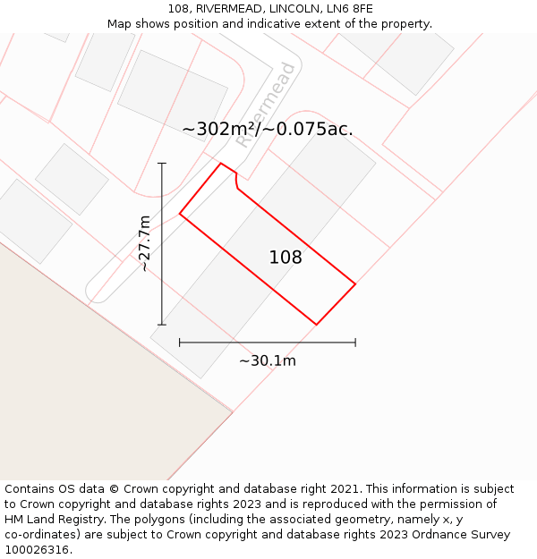 108, RIVERMEAD, LINCOLN, LN6 8FE: Plot and title map
