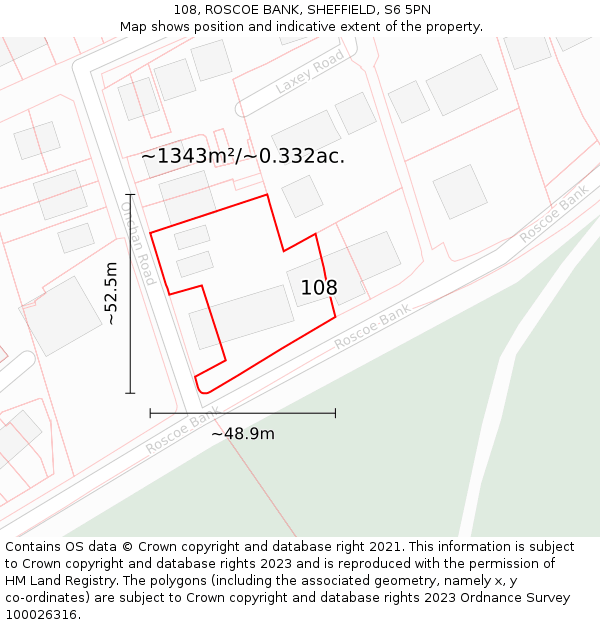 108, ROSCOE BANK, SHEFFIELD, S6 5PN: Plot and title map