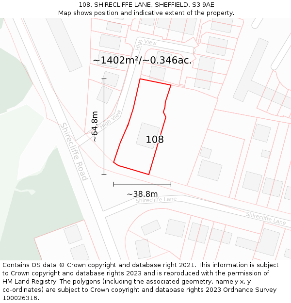 108, SHIRECLIFFE LANE, SHEFFIELD, S3 9AE: Plot and title map