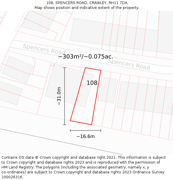 108, SPENCERS ROAD, CRAWLEY, RH11 7DA: Plot and title map