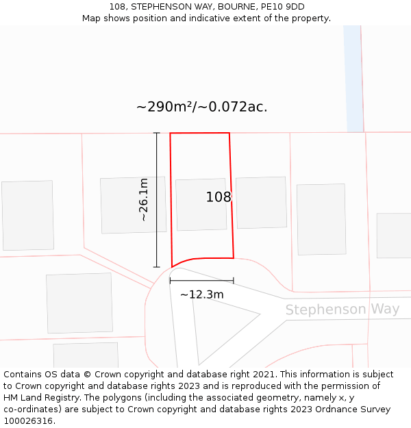 108, STEPHENSON WAY, BOURNE, PE10 9DD: Plot and title map