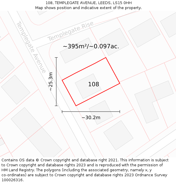 108, TEMPLEGATE AVENUE, LEEDS, LS15 0HH: Plot and title map