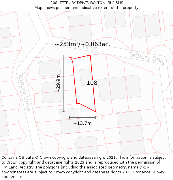 108, TETBURY DRIVE, BOLTON, BL2 5NS: Plot and title map