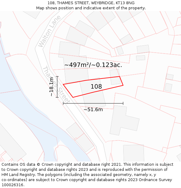 108, THAMES STREET, WEYBRIDGE, KT13 8NG: Plot and title map