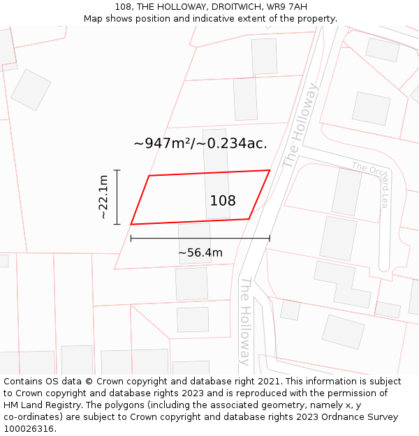108, THE HOLLOWAY, DROITWICH, WR9 7AH: Plot and title map