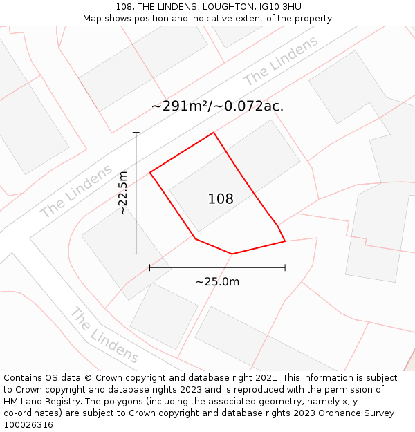 108, THE LINDENS, LOUGHTON, IG10 3HU: Plot and title map