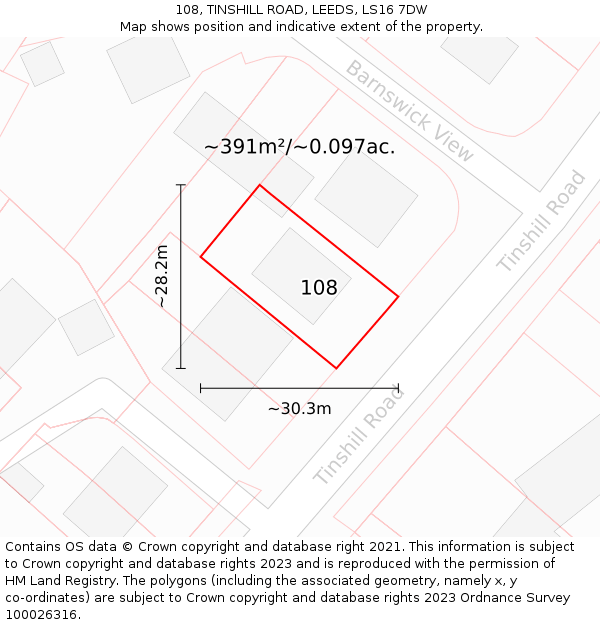 108, TINSHILL ROAD, LEEDS, LS16 7DW: Plot and title map