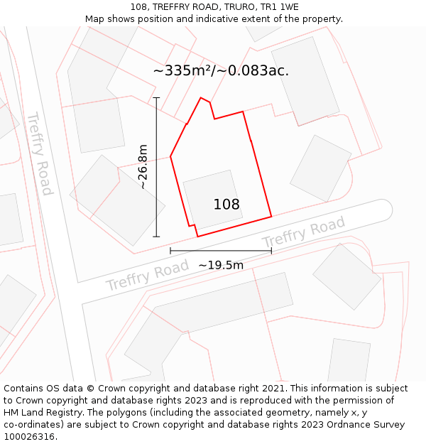 108, TREFFRY ROAD, TRURO, TR1 1WE: Plot and title map